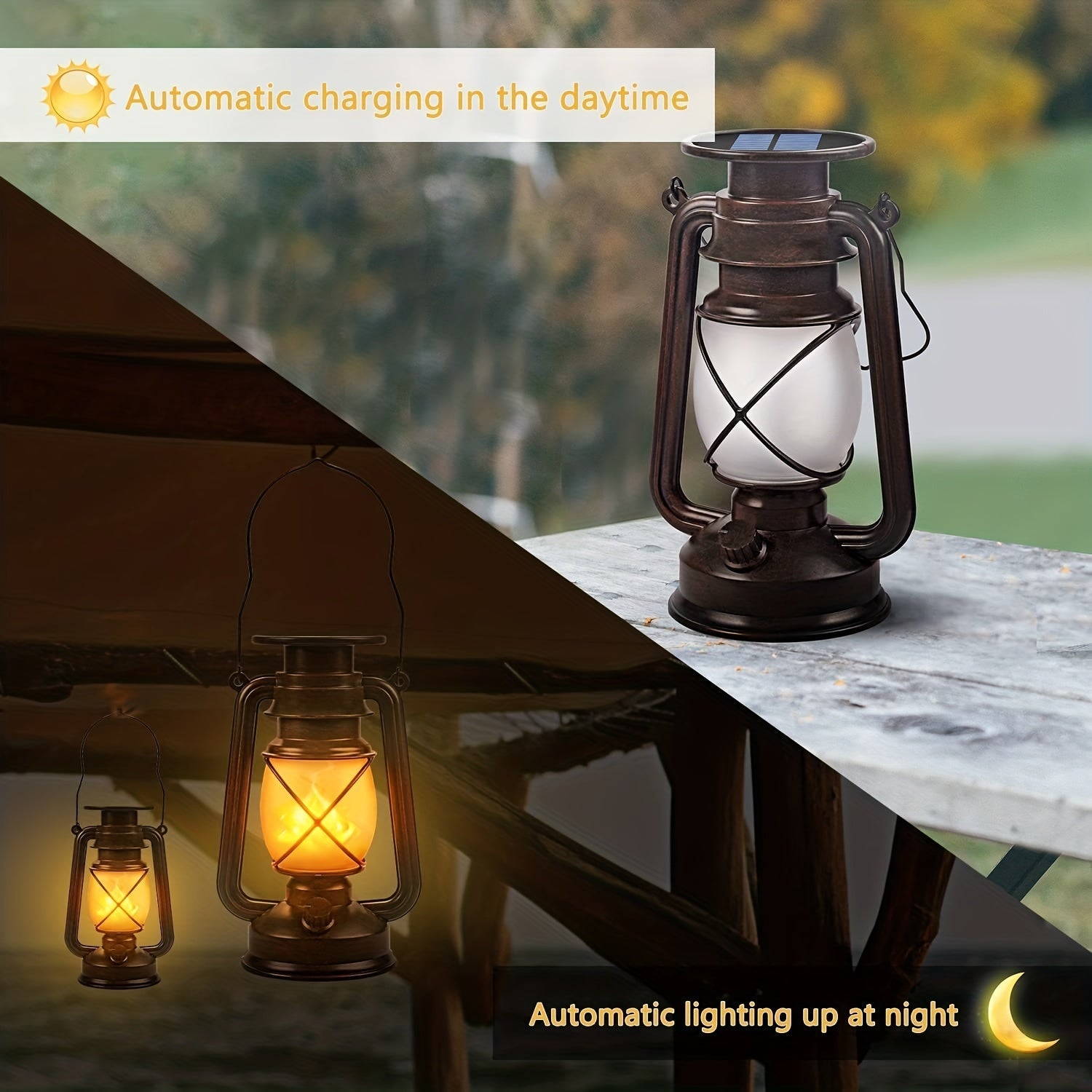 Set di 2 Lanterna Solari – Vintage Fiamma Danzerina Luci LED per Giardino e Patio