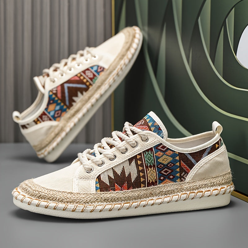 Sneakers Espadrille Boho per Uomini – Canvas Traspirante con Design Ricamato Colorato