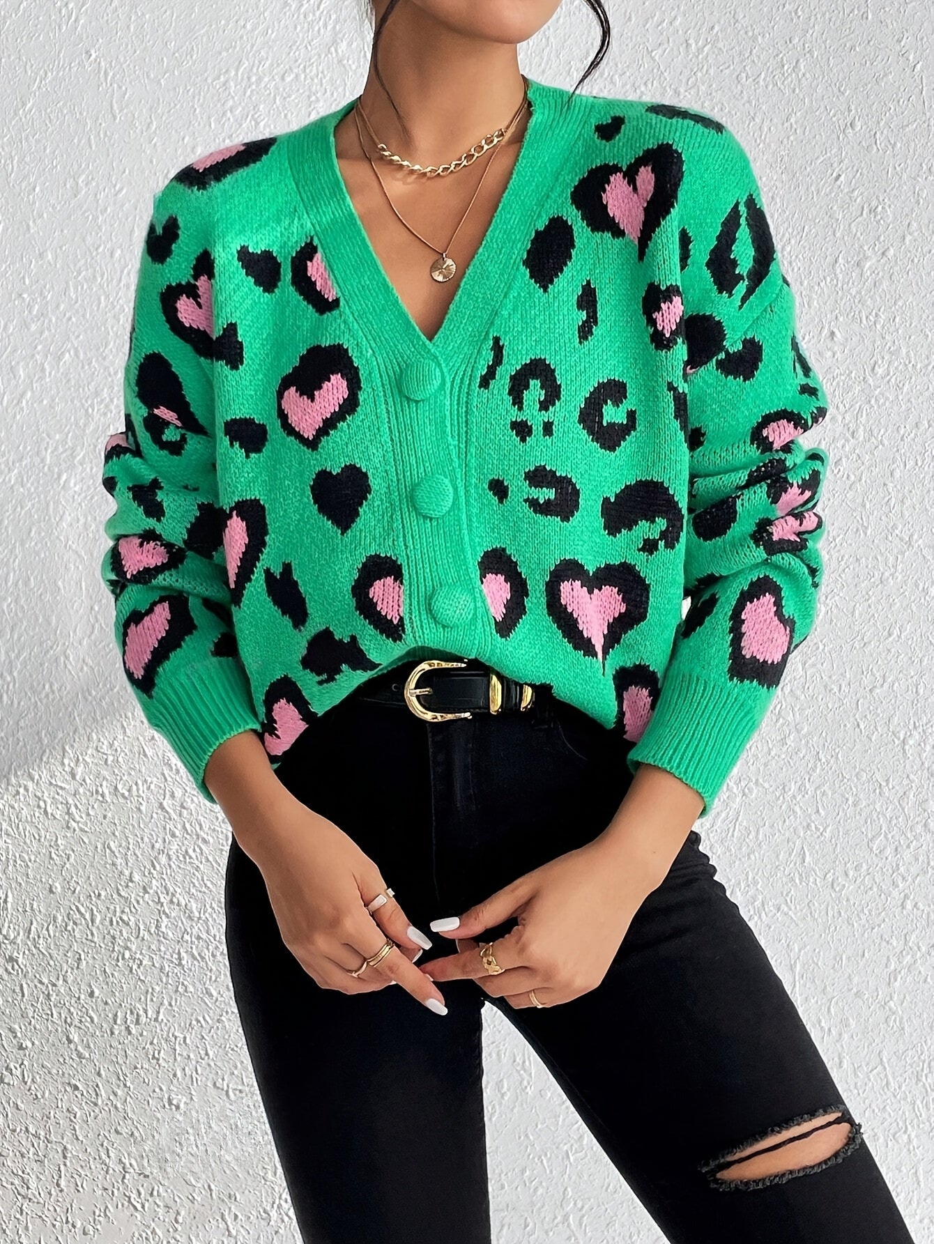 Cardigan Amore a Stampa Leopardo per Donne – Allegro e Confortevole per Primavera e Autunno