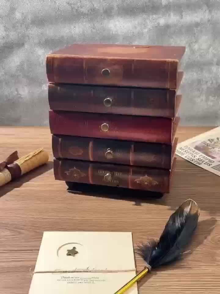 Scatola di Stoccaggio a Forma di Libro Classico con Cinque Cassetti – Organizzazione Senza Tempo per Casa e Ufficio
