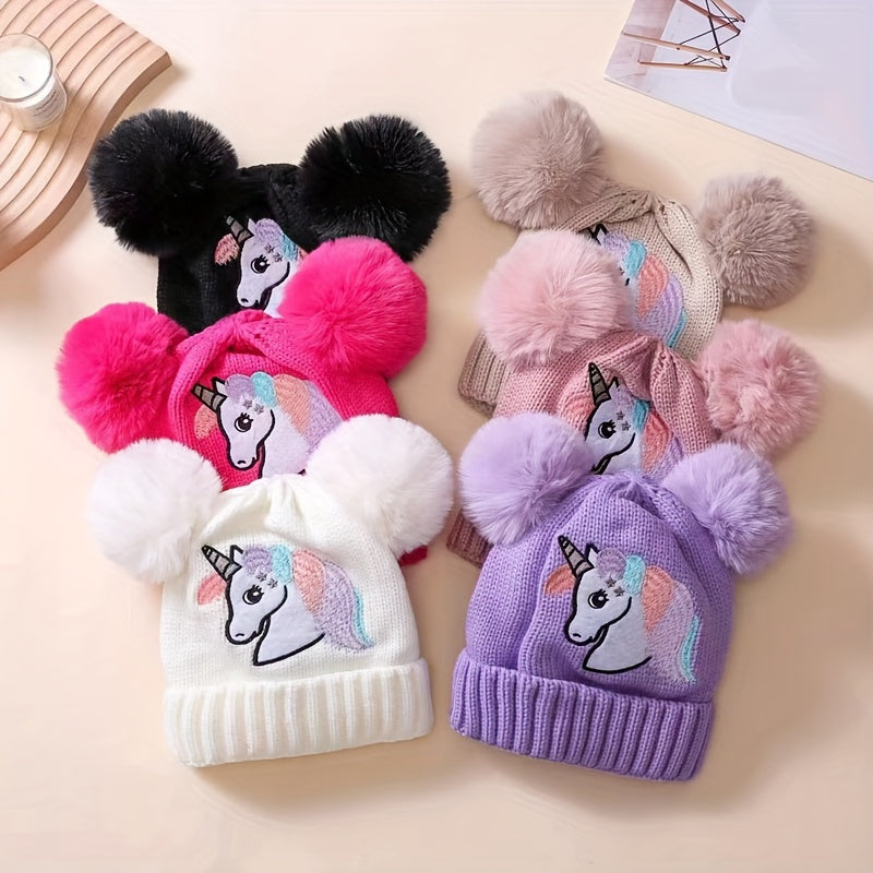 Cappello Unicorno Lila per Bambini - Accogliente e Caldo con Pompon