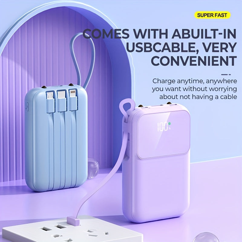 Powerbank Portatile Ultimativa 10000mAh - Ricarica Rapida con Cavi Integrati