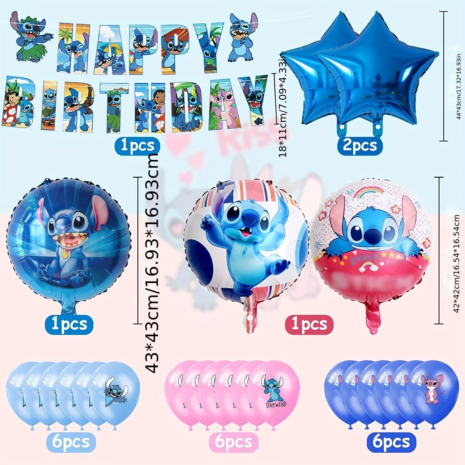 Lilo & Stitch Set di Compleanno - Pacchetto Completo per Feste per Bambini con Palloncini e Decorazioni