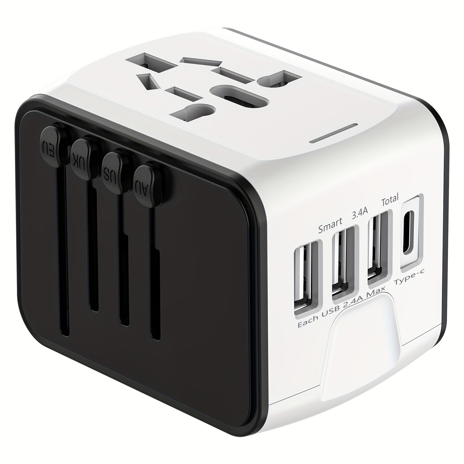 Adattatore da viaggio con 4 porte USB e Type-C – Caricabatterie Globale con Ricarica Rapida e Sicurezza