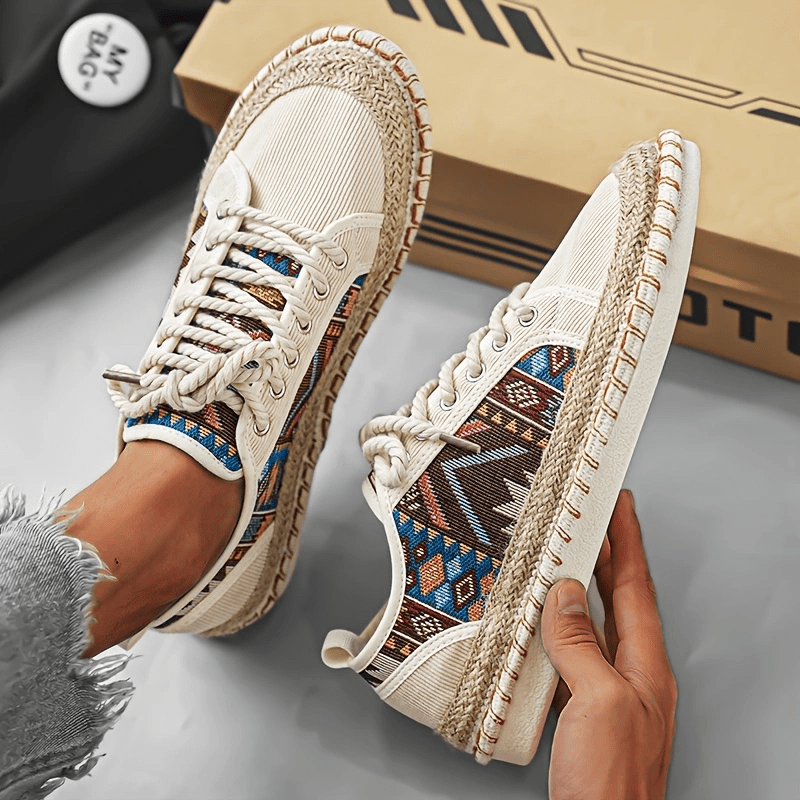Sneakers Espadrille Boho per Uomini – Canvas Traspirante con Design Ricamato Colorato