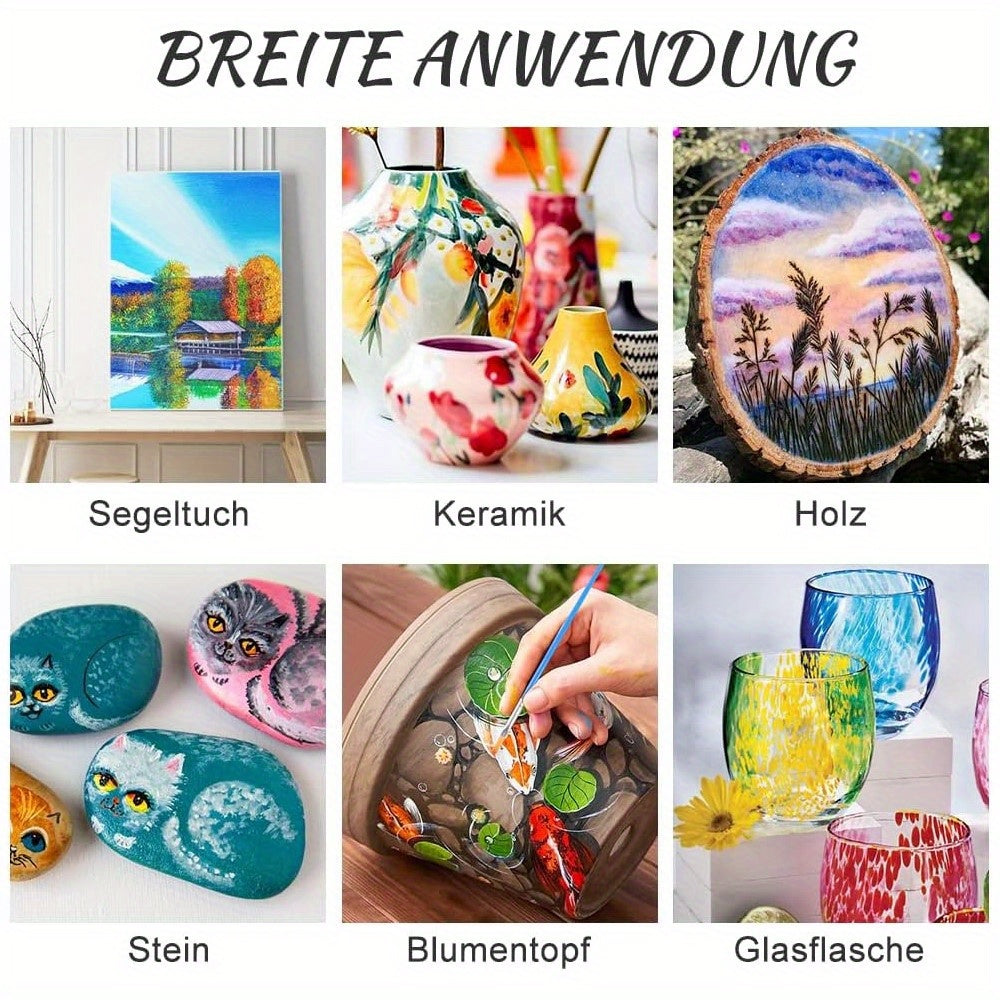 Set di Vernice Acrilica – 28 Pezzi, Inclusi 18 Colori di Vernice Acrilica e 10 Pennelli