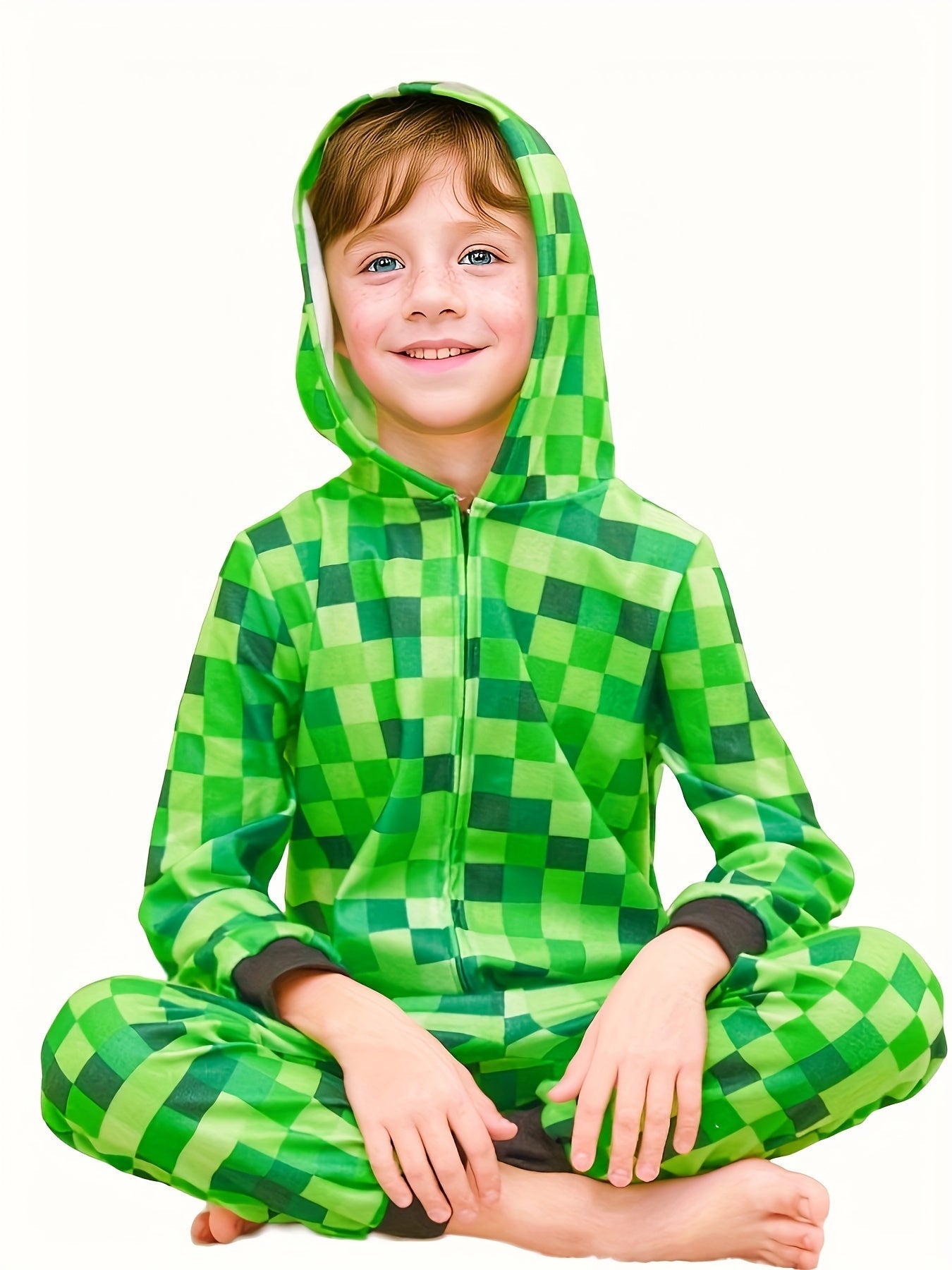 Minecraft Ispirato Verde a Quadri Tuta per Bambini – Perfetta per Halloween e Feste