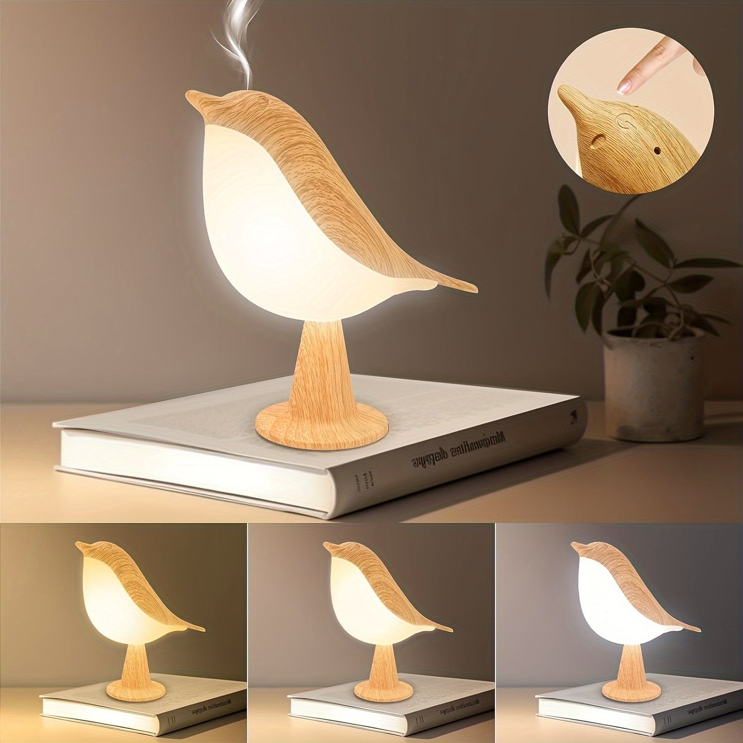Lampada LED a forma di Uccello con Diffusore Aroma – Lampada da Notte e da Lettura Ricaricabile USB con 3 Temperature di Colore