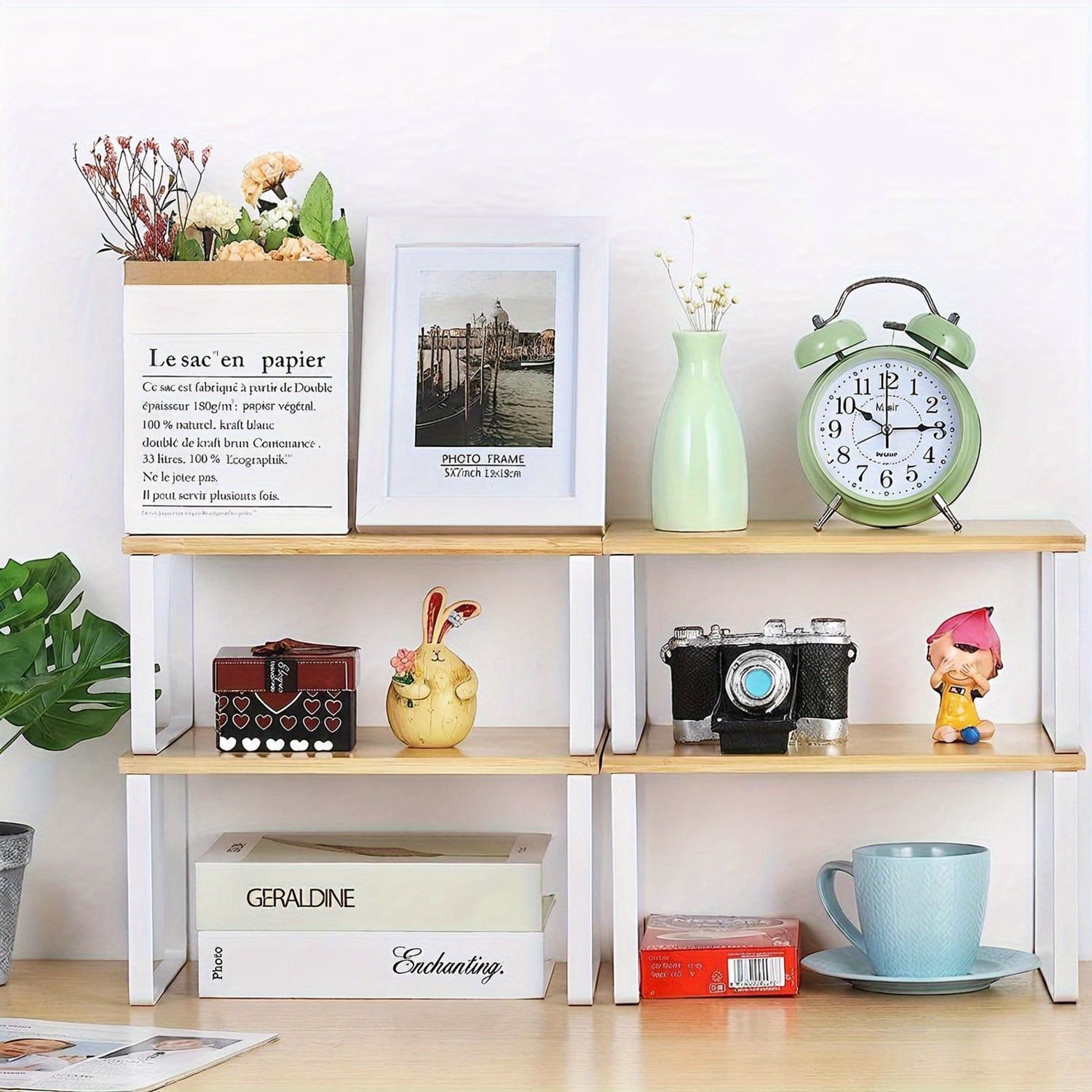 Set di 2 Mensole Regolabili in Bambù – Eleganti e Salvaspazio per Armadio o Piano di Lavoro