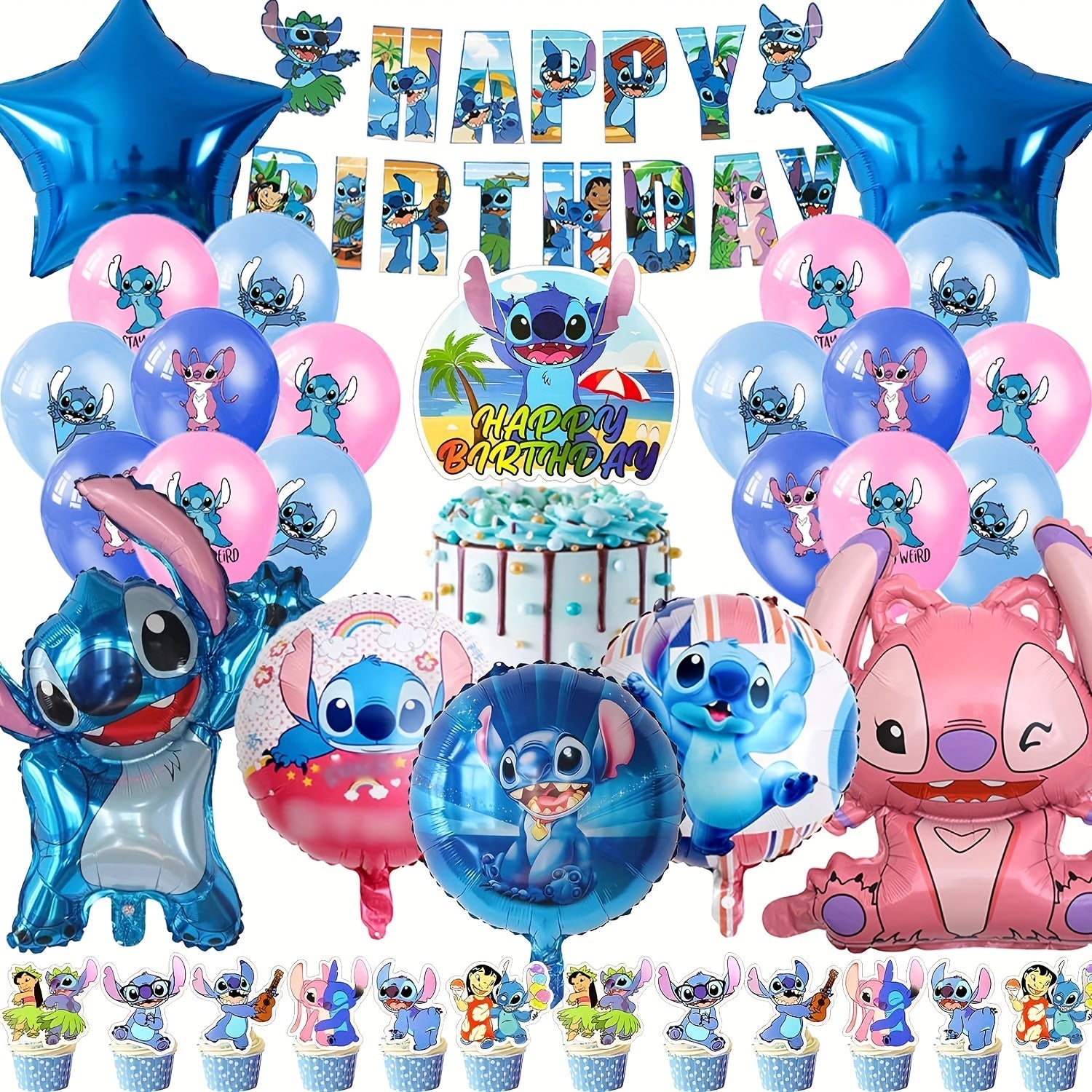 Lilo & Stitch Set di Compleanno - Pacchetto Completo per Feste per Bambini con Palloncini e Decorazioni