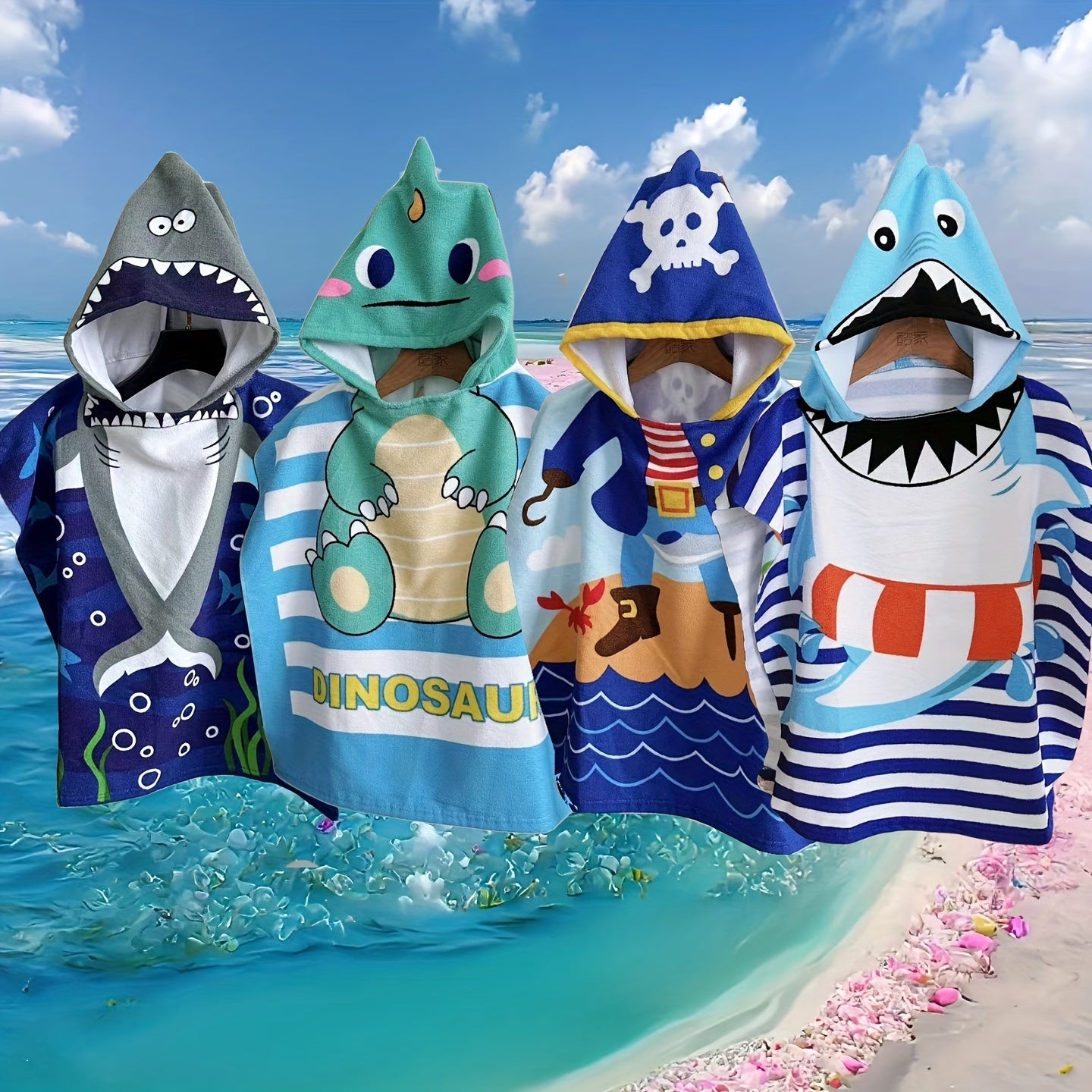 Asciugamano da Spiaggia per Bambini con Dinosauri e Pirati – Morbida Accappatoio con Cappuccio