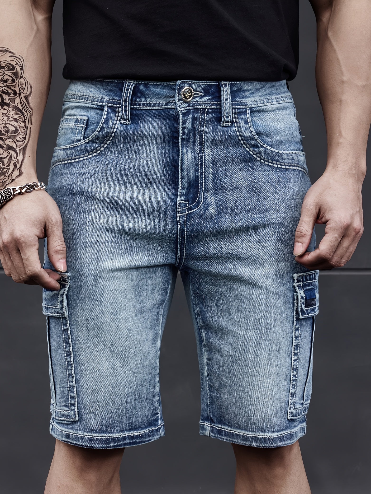 Pantaloni Corti in Denim Multi-Pocket da Uomo - Pratici e Confortevoli