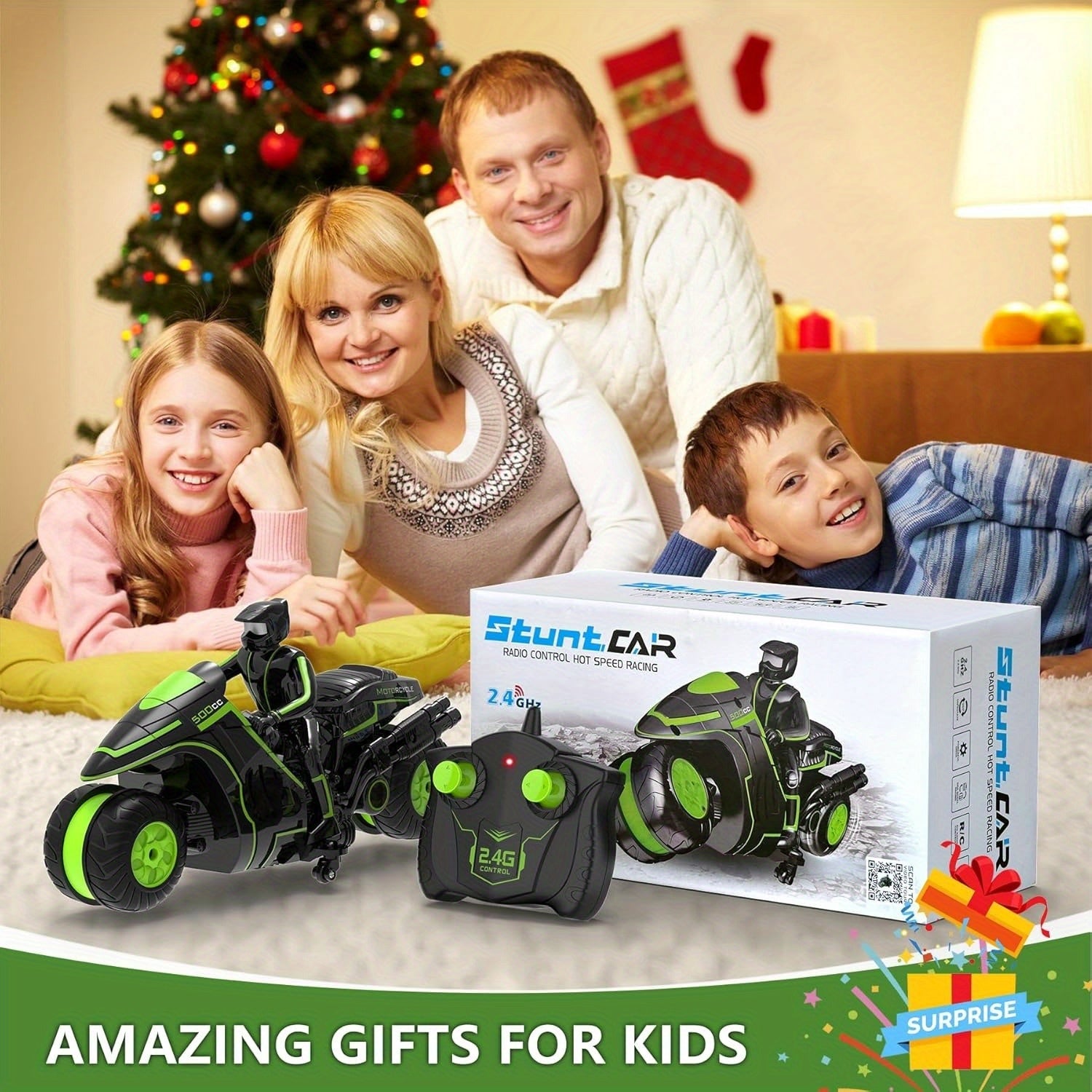 Moto Stunt Controllata a Distanza – Ruote Rotanti a 360° e Alta Velocità per Bambini