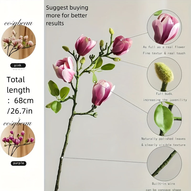 Set di 4 Fiori di Magnolia Realistici – Elegante e Senza Tempo per Matrimoni e Decorazioni di Lusso