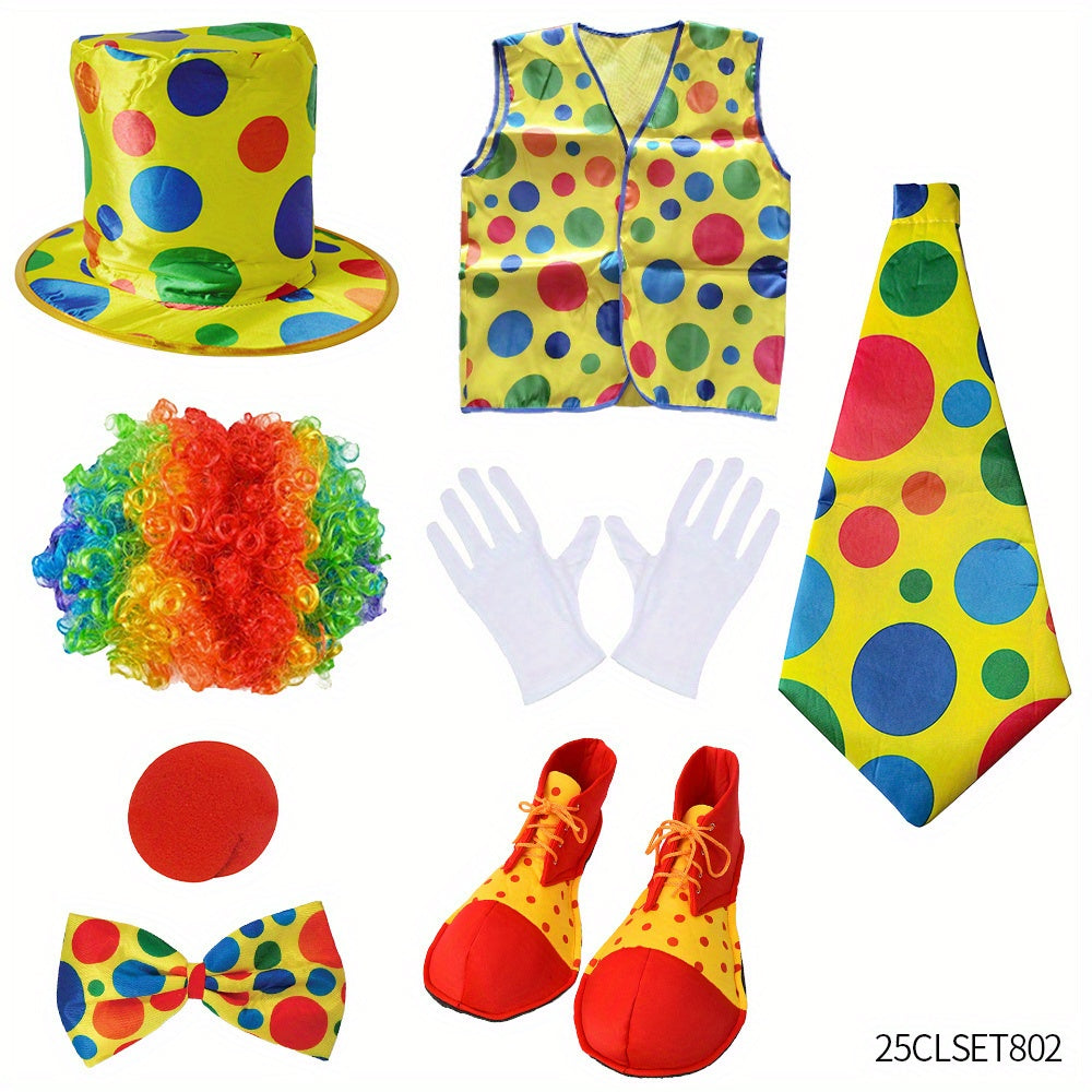 Set Costume da Clown per Bambini – Completo di Cappello, Parrucca, Naso, Cravatta e Altro