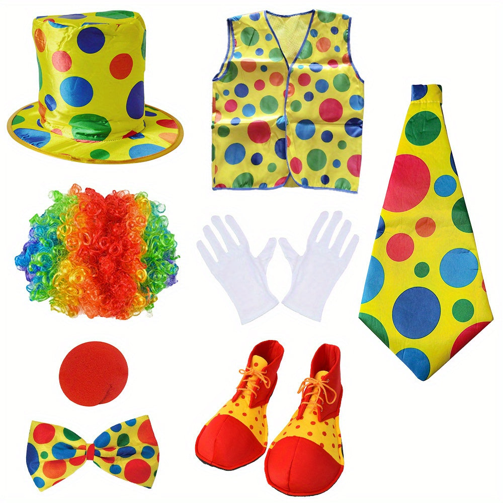 Set Costume da Clown per Bambini – Completo di Cappello, Parrucca, Naso, Cravatta e Altro