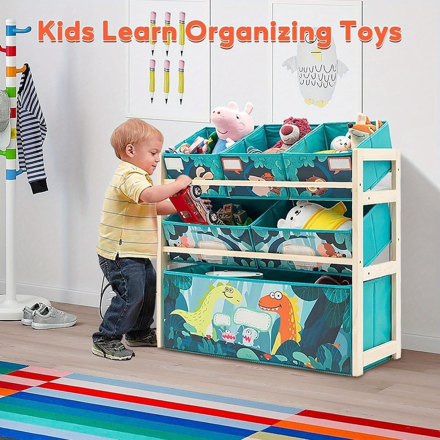 Organizzatore di Giocattoli con 3 Livelli e Scatole di Stoccaggio – Perfetto per Camerette e Conservazione dei Giocattoli