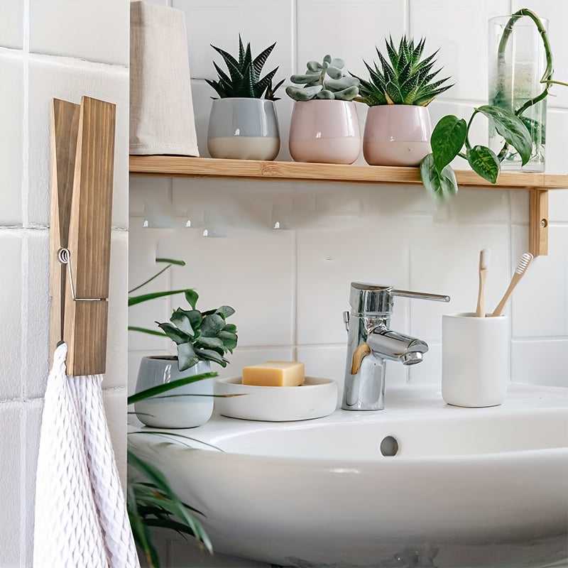 Supporto per Clip Asciugamani in Legno – Soluzione da Fissare al Muro per Bagno o Lavanderia