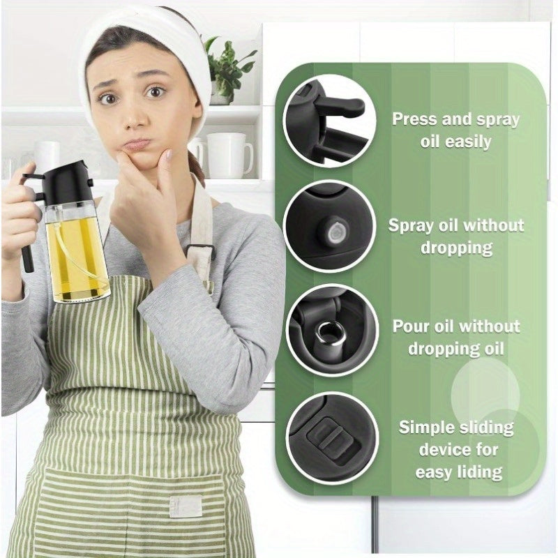 Dispenser per Olio 2-in-1 e Bottiglia Spray - Controllo Preciso dell'Olio per Cucina e BBQ