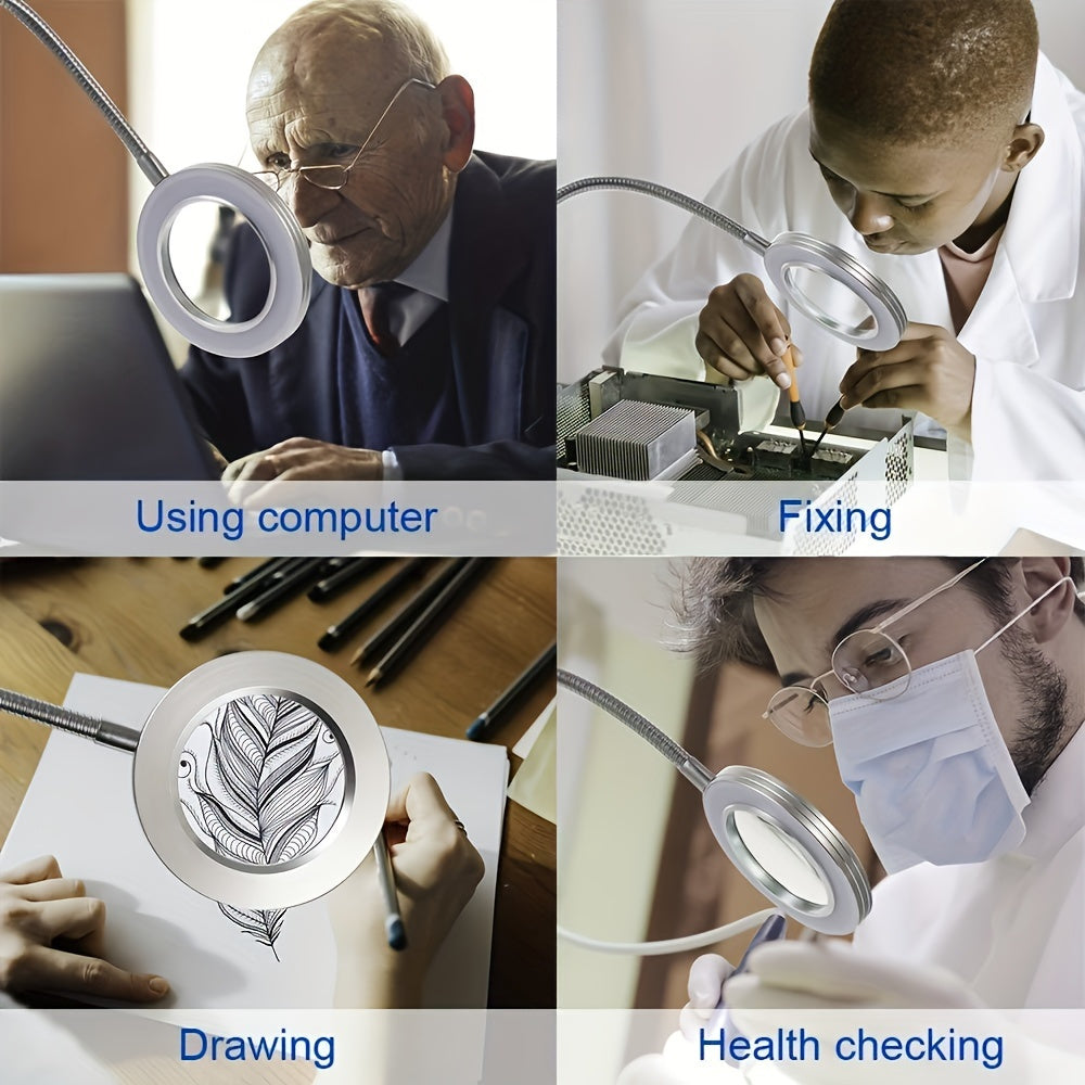 Lampada con Lente d'Ingrandimento a LED con Morsetto – Perfetta per Lavoro a Mani Libere e Precisione