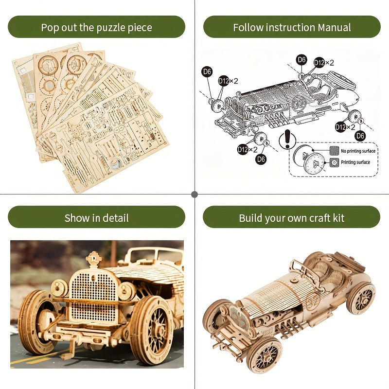 Puzzle Auto Vintage 3D in Legno – Modello Meccanico con Ingranaggi e Design Dettagliato