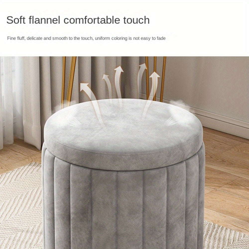 Nordic Chic Pouf da Stivaggio – Pouf Rotondo Elegante con Spazio di Archiviazione e Finitura a Specchio