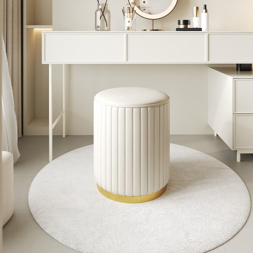 Nordic Chic Pouf da Stivaggio – Pouf Rotondo Elegante con Spazio di Archiviazione e Finitura a Specchio