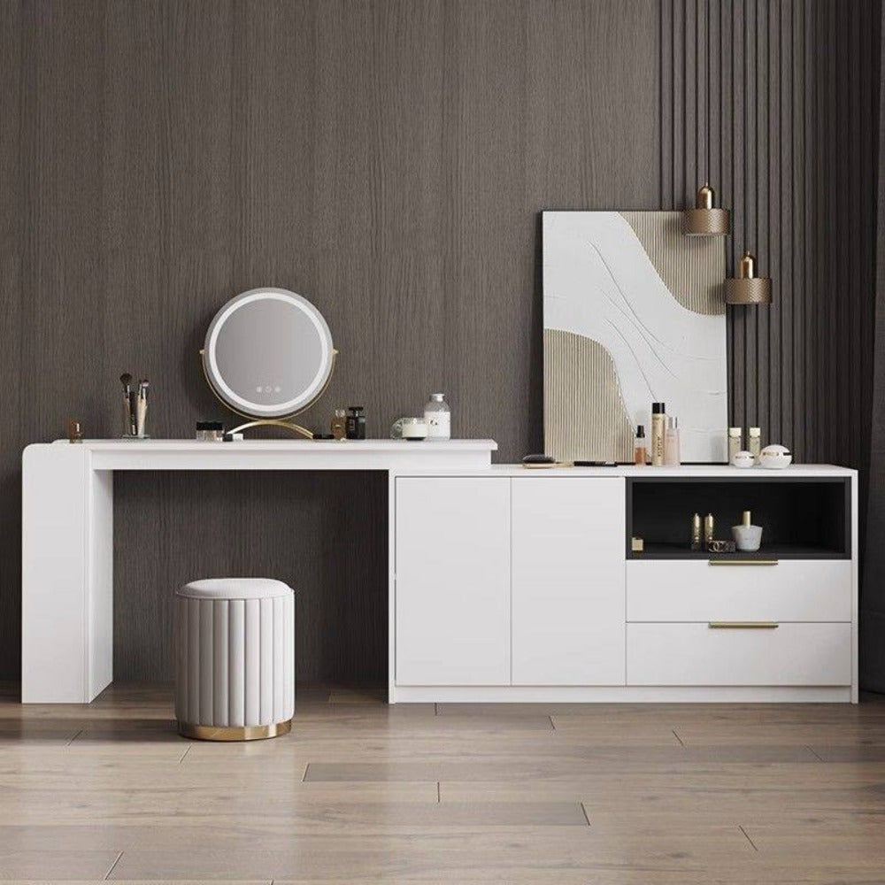 Nordic Chic Pouf da Stivaggio – Pouf Rotondo Elegante con Spazio di Archiviazione e Finitura a Specchio