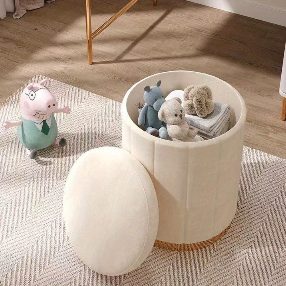 Nordic Chic Pouf da Stivaggio – Pouf Rotondo Elegante con Spazio di Archiviazione e Finitura a Specchio