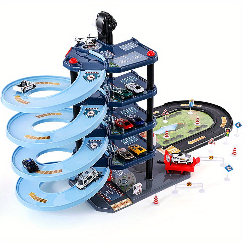 FirePark Garage Giocattolo - Più Piani con Autobotti e Segnali Stradali