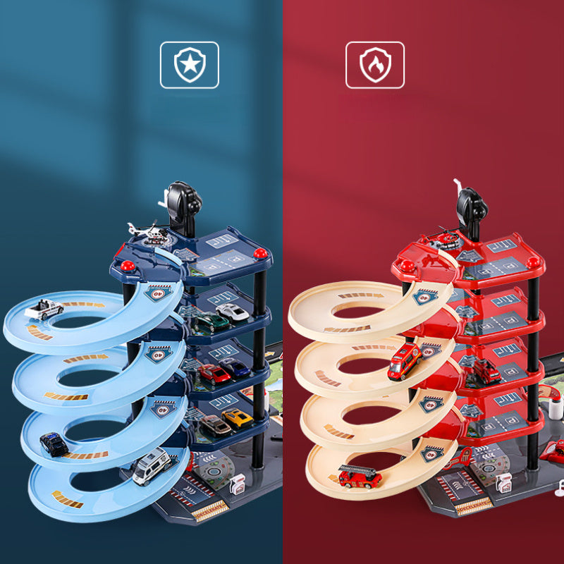 FirePark Garage Giocattolo - Più Piani con Autobotti e Segnali Stradali