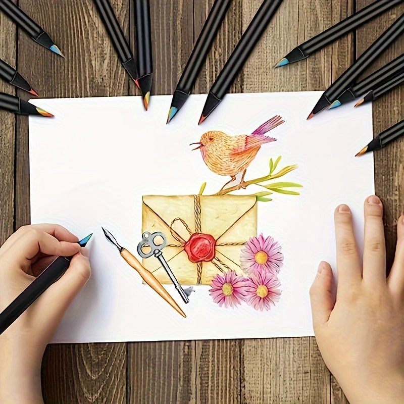 Set di 12 Matite Colorate Arcobaleno – Matite con Gradiente di Colore con Grafite da 2mm per Arte e Scrittura