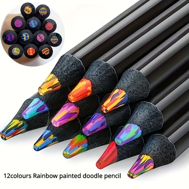 Set di 12 Matite Colorate Arcobaleno – Matite con Gradiente di Colore con Grafite da 2mm per Arte e Scrittura