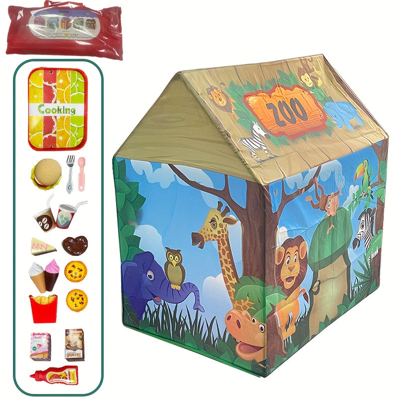 Tenda da Gioco Safari Jungle - Casa da Gioco a Tema Animali con Giocattolo di Hamburger