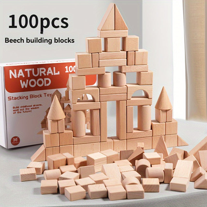 Set di Blocchi di Legno Naturale - Per Gioco Creativo ed Educazione