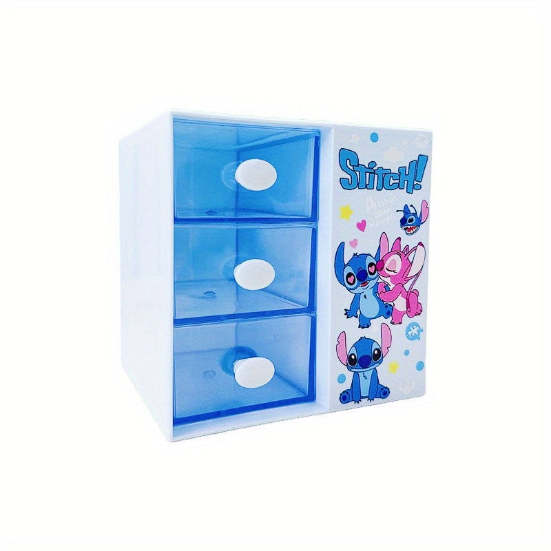 Disney Stitch Cartoon Scatola di Stoccaggio a 3 Scomparti – Organizer Multifunzionale per Scrivania, Gioielli e Giocattoli