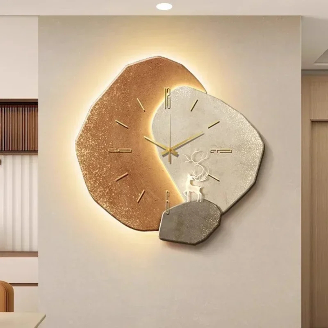 LunaWood Orologio da Parete – Eleganza Naturale con Morbida Luce LED