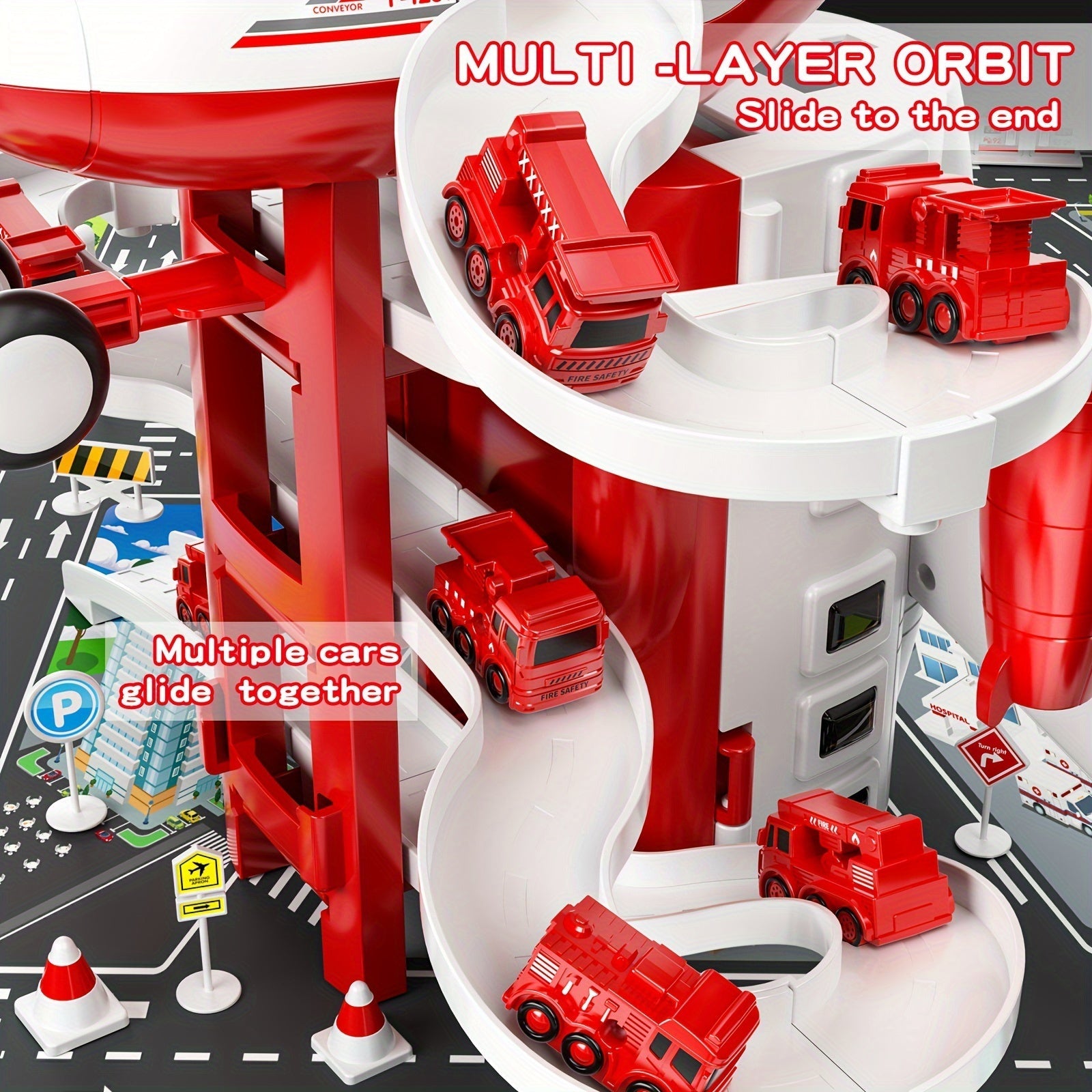 AdventurePlay Aereo & Camion dei Pompieri Set di Gioco - Pista da Corsa e Garage per Bambini