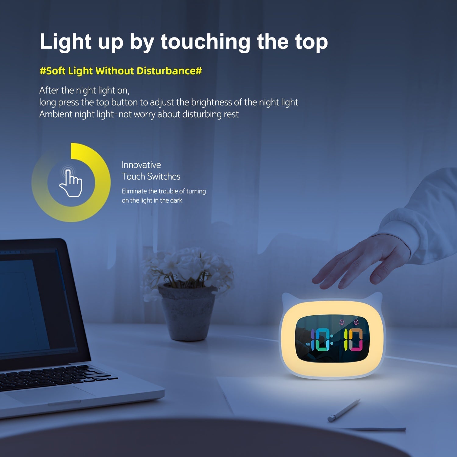 Sveglia con Orecchie da Gatto – Lampada Notturna RGB con 18 Melodie e Ricaricabile USB