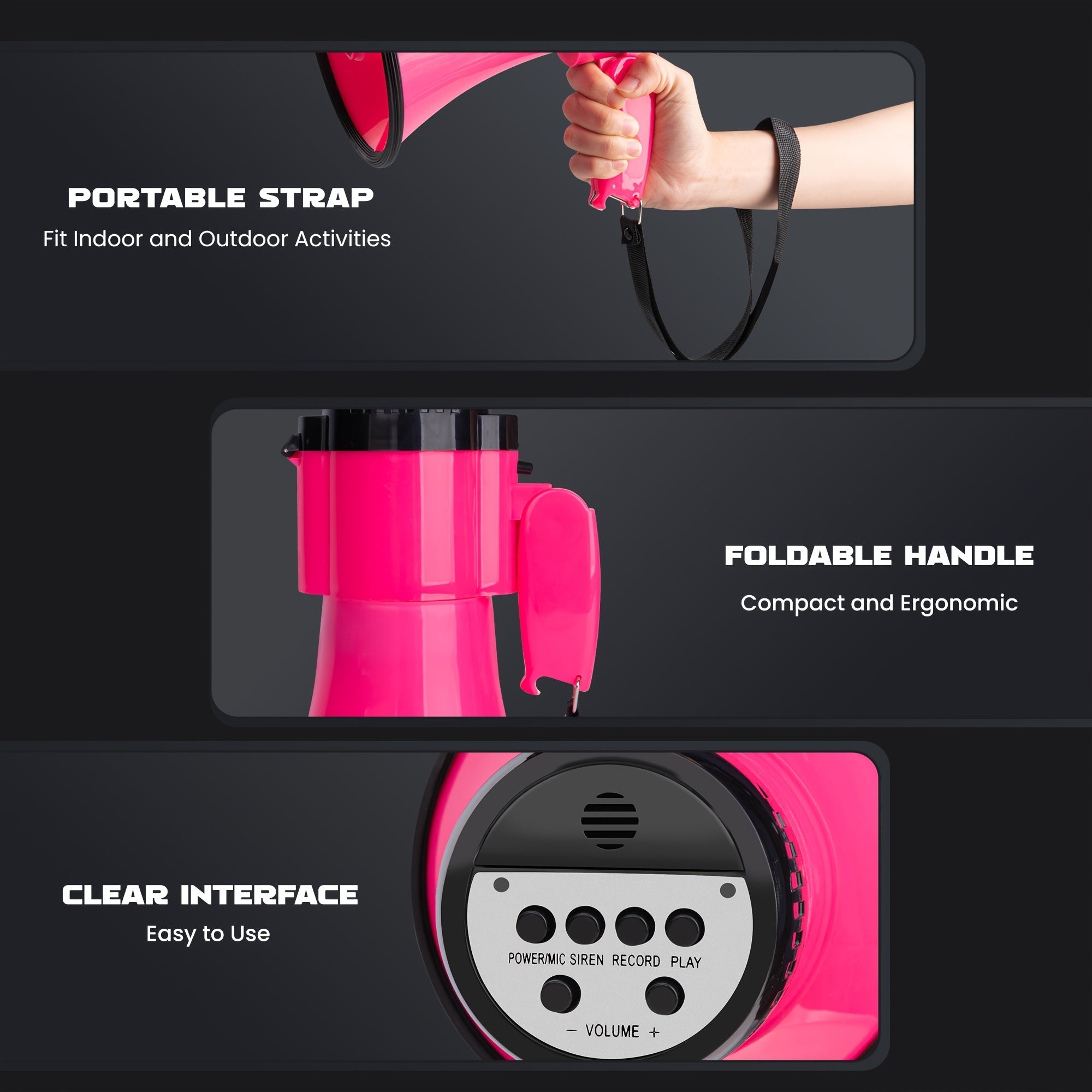 Megafono Potente con Sirena - Raggio fino a 731 metri, Volume Regolabile