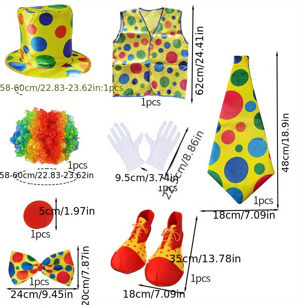 Set Costume da Clown per Bambini – Completo di Cappello, Parrucca, Naso, Cravatta e Altro