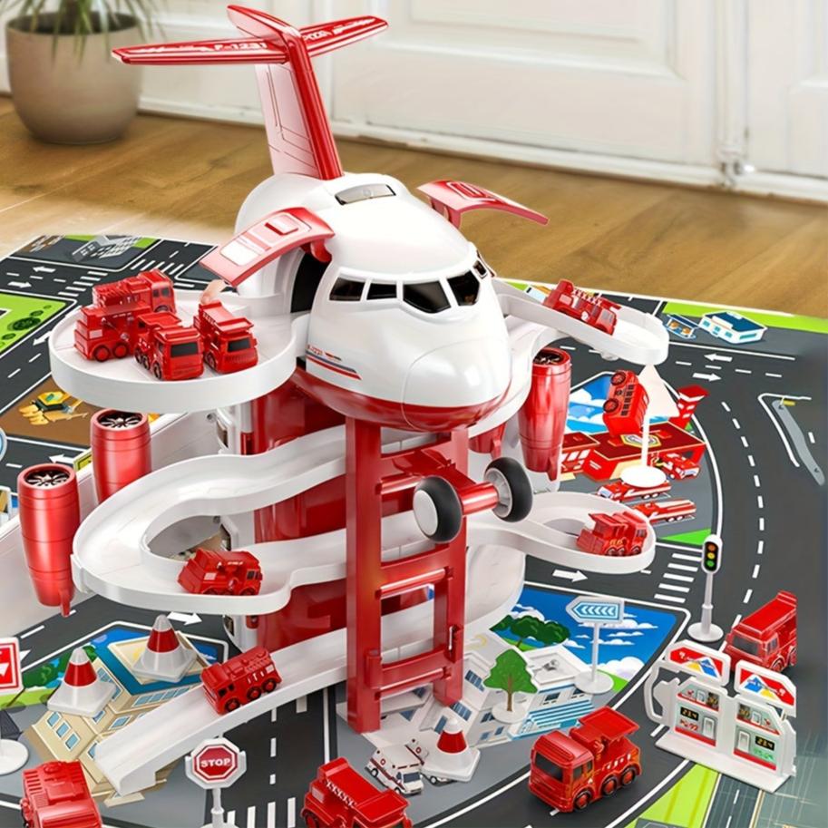 AdventurePlay Aereo & Camion dei Pompieri Set di Gioco - Pista da Corsa e Garage per Bambini