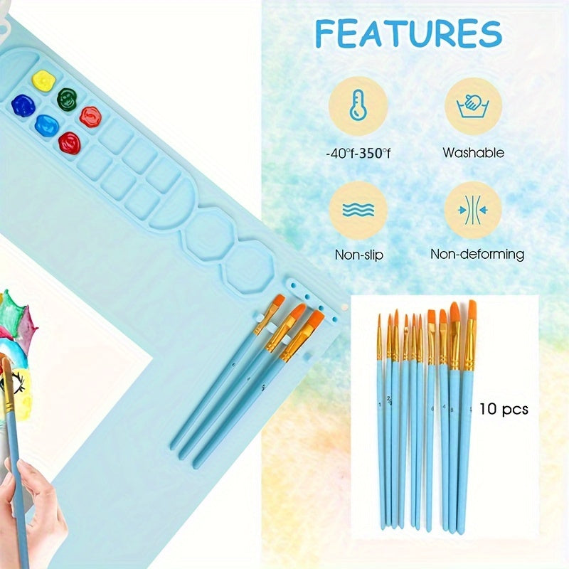 Tappetino in Silicone per Pittura con Paletta e Supporto per Pennelli – Durevole e Flessibile