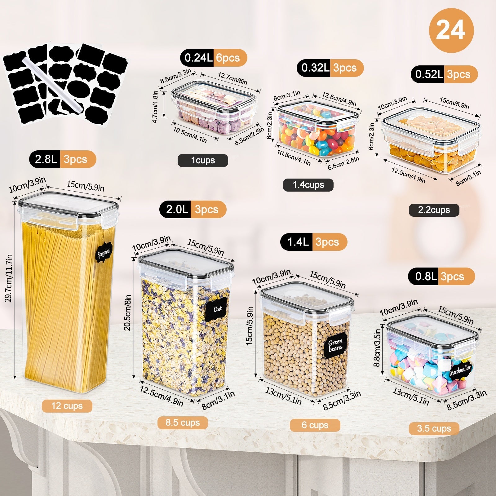 Set di Contenitori per Cucina Premium da 24 Pezzi – Pratico e Ordinato