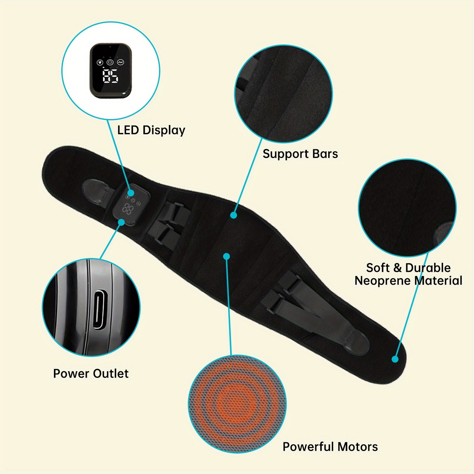 Cintura Massaggiante Riscaldata Senza Fili per Schiena e Vita – 3 Modalità di Calore e Vibrazione Regolabili per Massima Relax