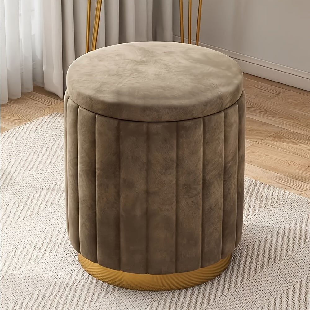 Nordic Chic Pouf da Stivaggio – Pouf Rotondo Elegante con Spazio di Archiviazione e Finitura a Specchio
