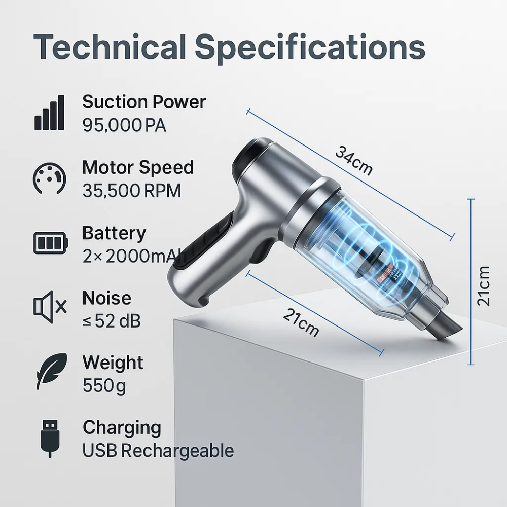 PowerClean Aspirapolvere Wireless per Auto – Compatto e Super Potente