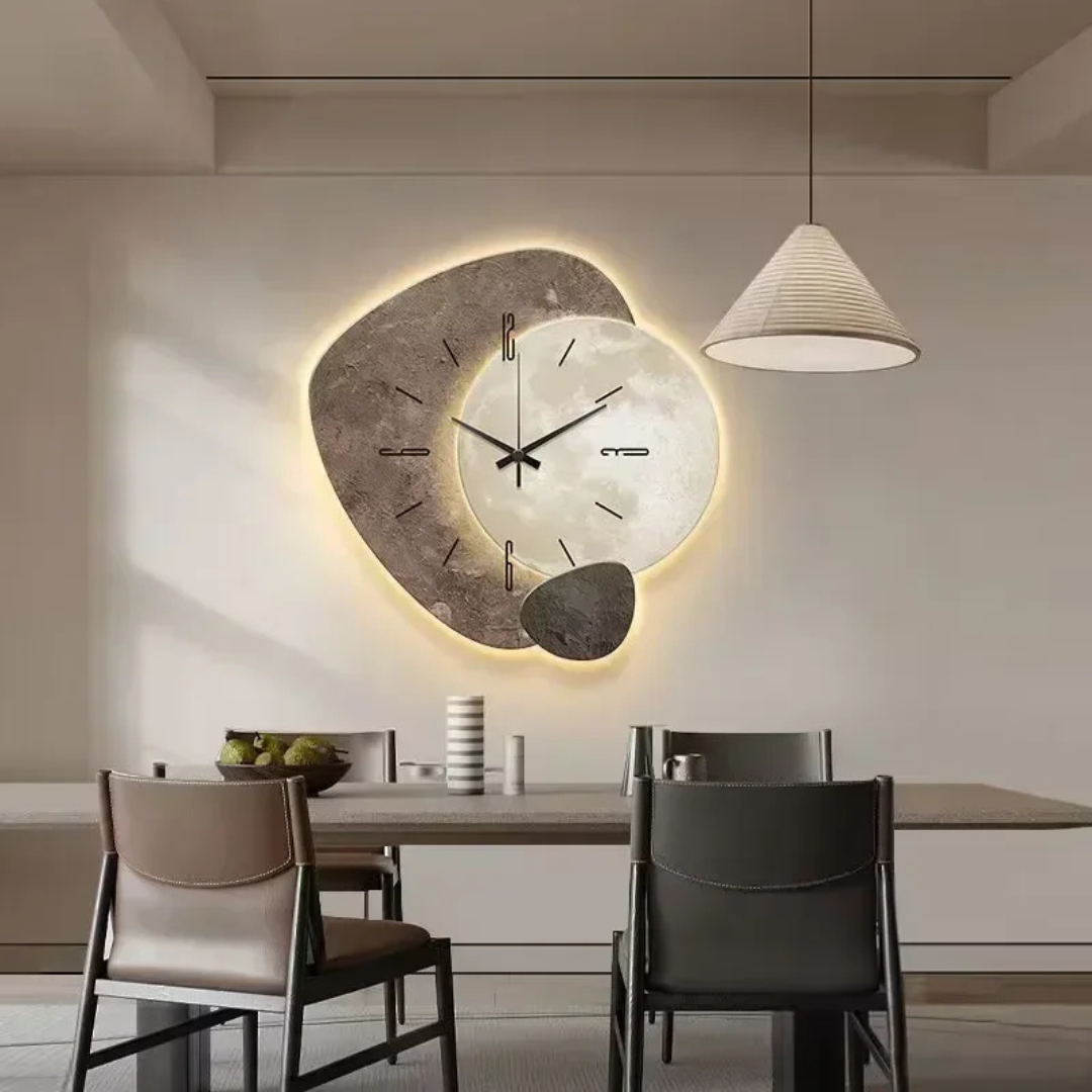 LunaWood Orologio da Parete – Eleganza Naturale con Morbida Luce LED