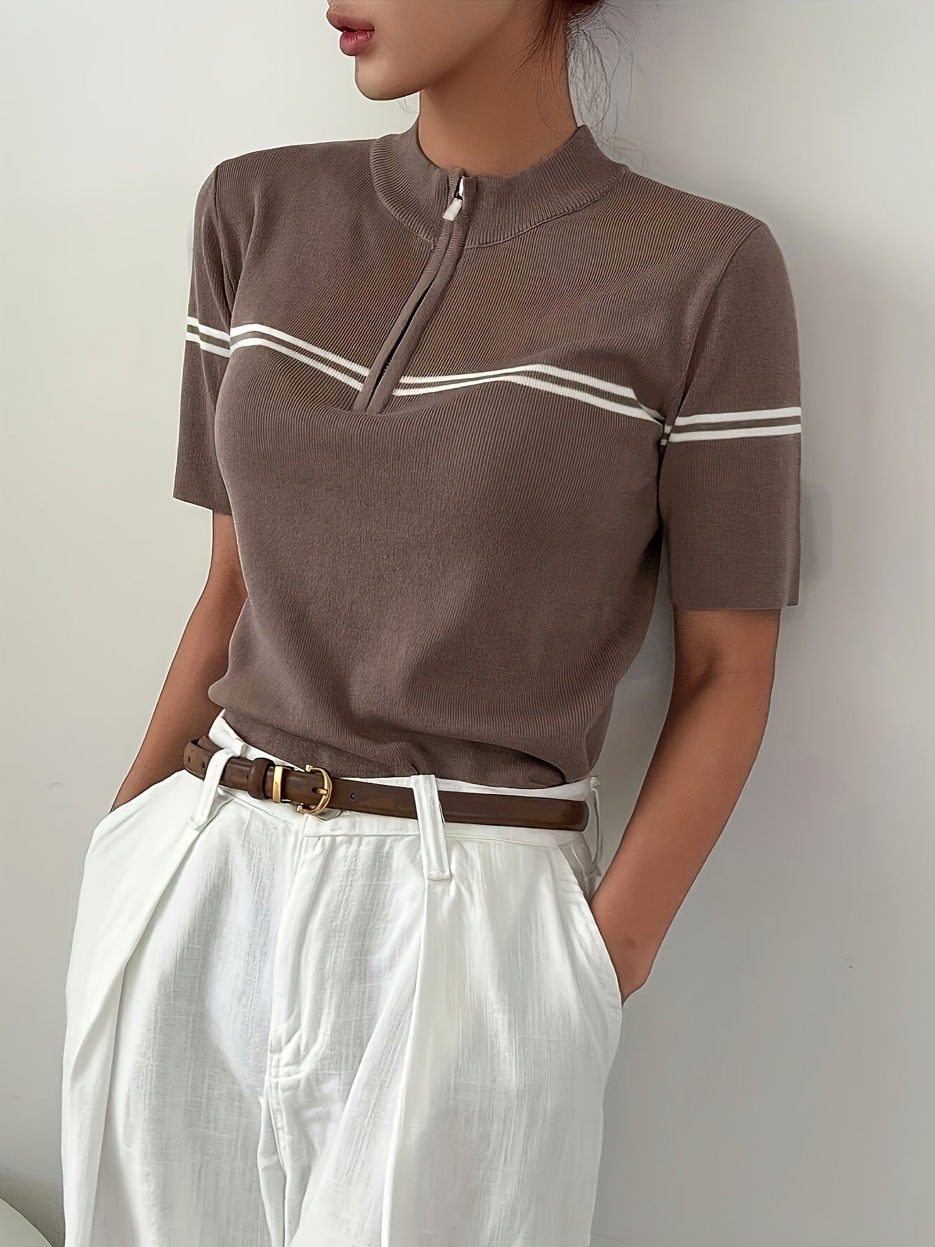 Polo da Donna a Righe con Dettaglio Zip – Top Estivo Leggero e Casual