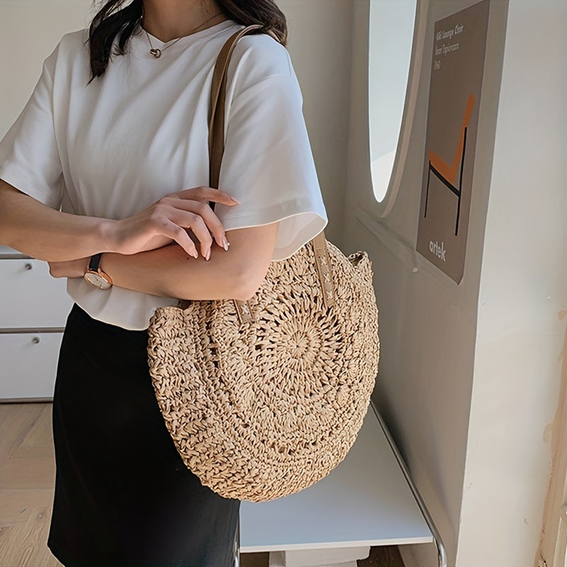 SunWave Borsa a Spalla Rotonda in Paglia – Casual e Leggera